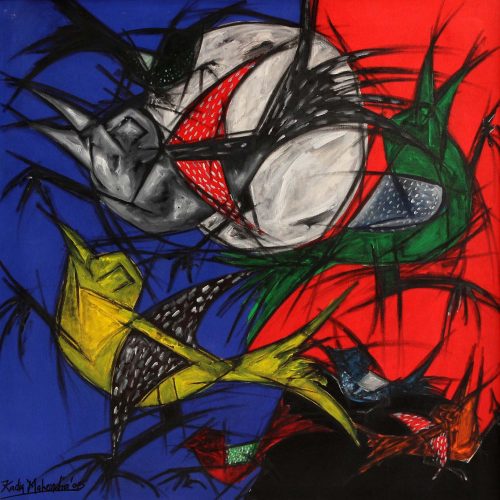 16328--Mahendra Kadia--Birds--Acrylic And Charcole On Canvas--48 X 48 Inch--L. in English--2005